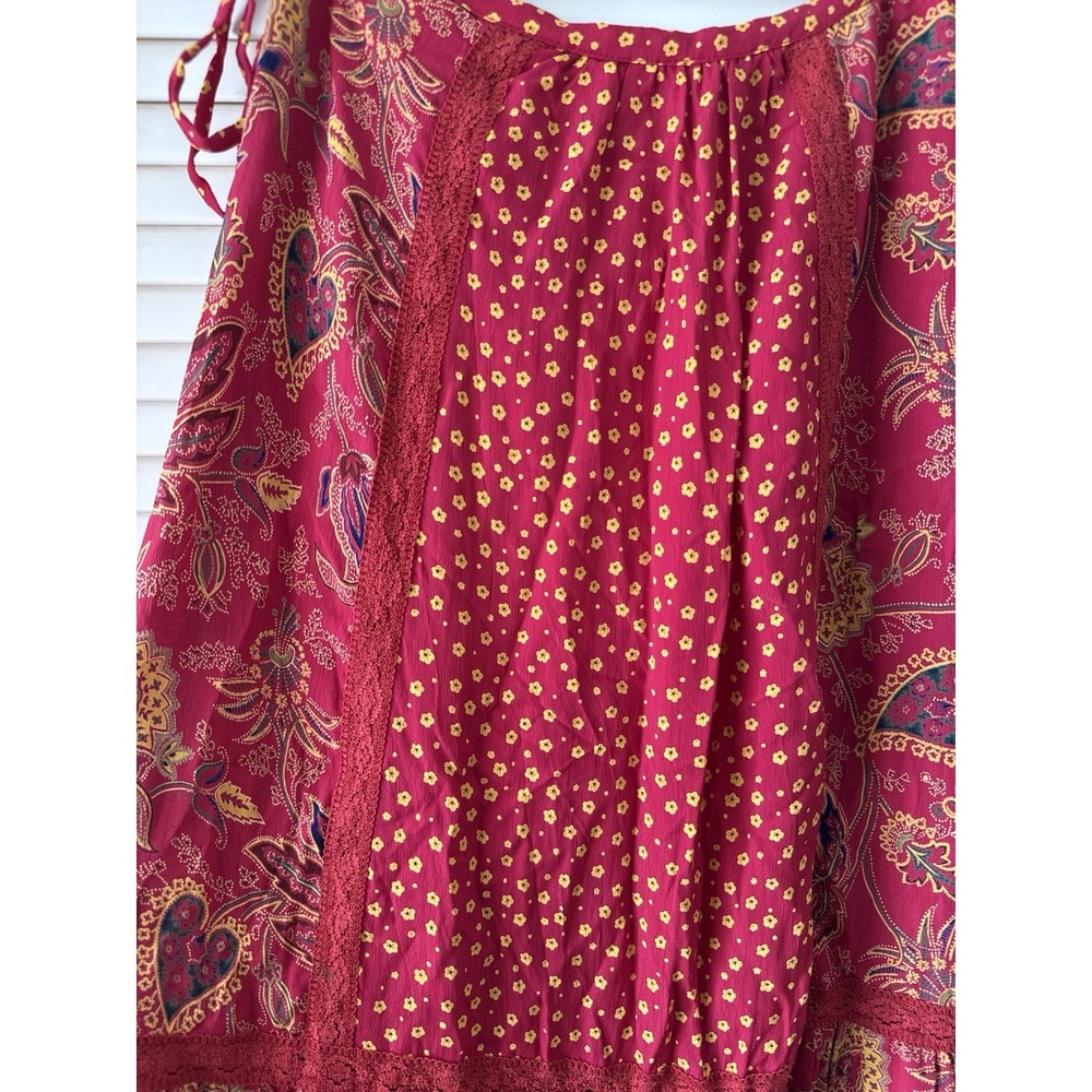 Vintage Bill Blass Maxi Skirt Size Small Floral Red Boho Cottage 90s Festival - Picture 6 of 9